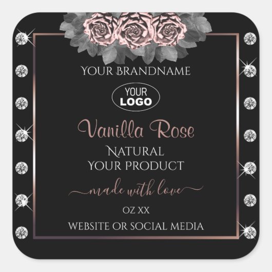 Floral Black Roos Gold Product Labels juwelen Logo (Voorkant)