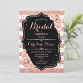 Floral Black Roos Gold Stripes Vrijgezellenfeest Kaart (Staand voorkant)