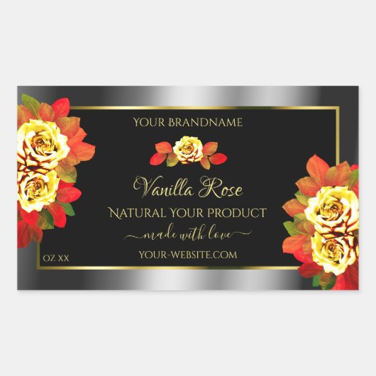 Floral Black Silver Gold Product Labels bevestigen (Voorkant)