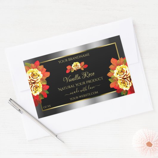 Floral Black Silver Gold Product Labels bevestigen (Envelop)