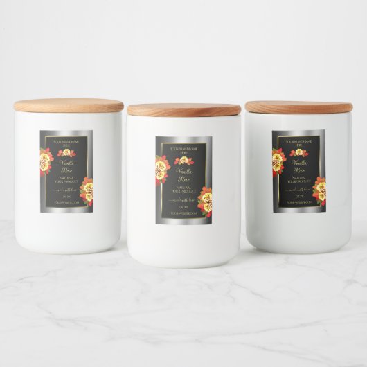 Floral Black Silver Gold Product Labels bevestigen Voedselcontainer Etiket (Flessen)