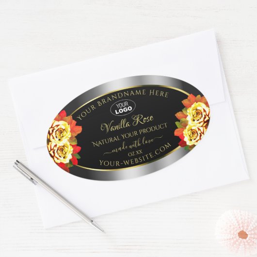 Floral Black Silver Gold Product Labels Roos Logo (Envelop)