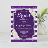 Floral Black Silver Paarse Stripes Vrijgezellenfee Kaart (Staand voorkant)