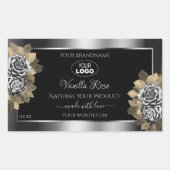Floral Black Silver Product Label Leafy Rozen Logo (Voorkant)