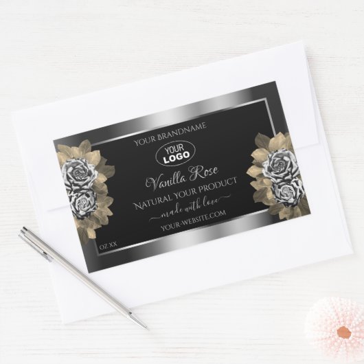 Floral Black Silver Product Label Leafy Rozen Logo (Envelop)