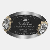 Floral Black Silver Product Label Leafy Rozen Logo (Voorkant)