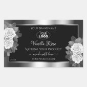 Floral Black Silver Product Label White Roses Logo (Voorkant)
