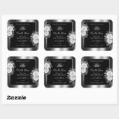 Floral Black Silver Product Label White Roses Logo (Vel)