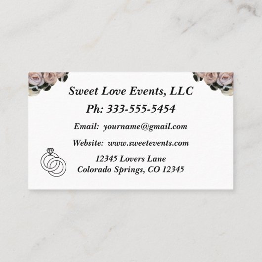 Floral Black Silver Wedding Planner Visitekaartje (Achterkant)