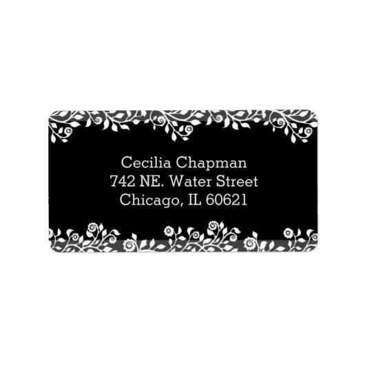 Floral Black Specialized Gothic Return Address Etiket (Voorkant)