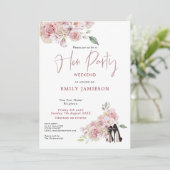 Floral Black Stiletto Weekend Itinerary Hen Party Kaart (Staand voorkant)