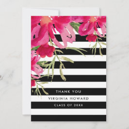 Floral | Black Stripes Afstuderen bedankje Kaart