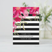 Floral | Black Stripes Afstuderen bedankje Kaart (Staand voorkant)