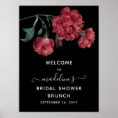 Floral Black Vrijgezellenfeest Brunch Welkom Poster (Voorkant)