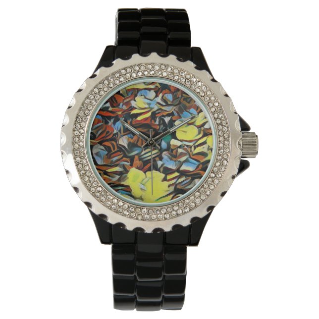 Floral Black Watch met droomeffect Horloge (Voorkant)
