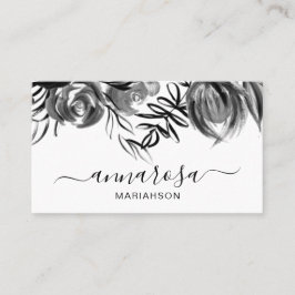 *~* Floral Black Waterverf Simple Elegant Flower Visitekaartje