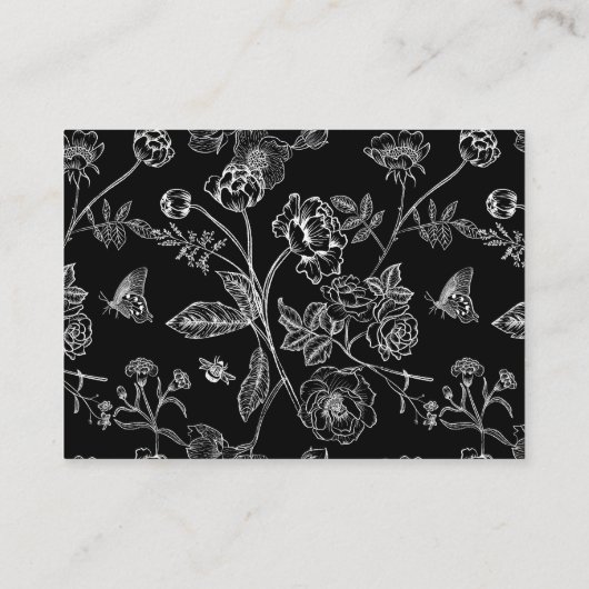  Floral Black Wedding Accommodations Informatiekaartje (Achterkant)