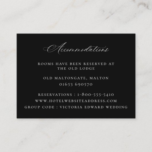  Floral Black Wedding Accommodations Informatiekaartje (Voorkant)