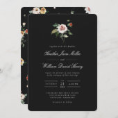 Floral Black Wedding Kaart (Voorkant / Achterkant)