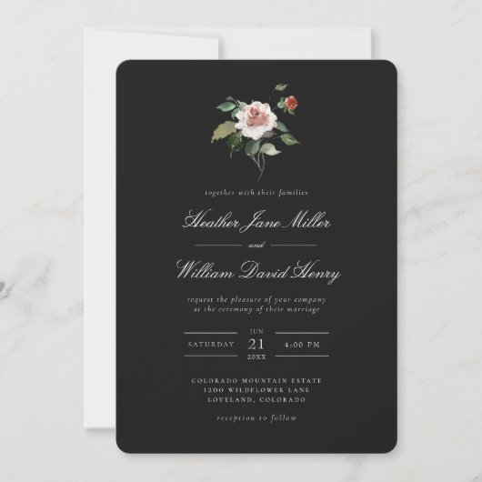 Floral Black Wedding Kaart (Voorkant)