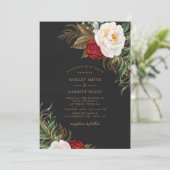 Floral Black Wedding Light Red Waterverf Peonies Kaart (Staand voorkant)