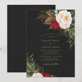 Floral Black Wedding Light Red Waterverf Peonies Kaart (Voorkant / Achterkant)