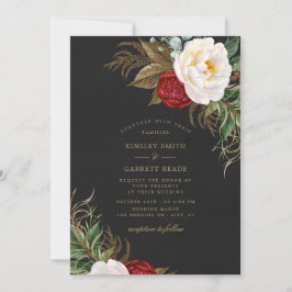 Floral Black Wedding Light Red Waterverf Peonies Kaart