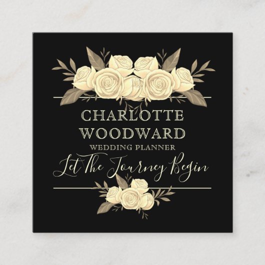 Floral Black Wedding Planner Square Visitekaartje (Voorkant)