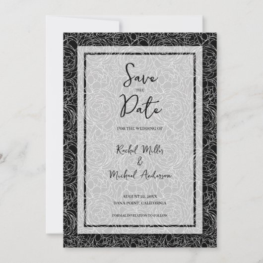 Floral Black Wedding QR Code Save The Date (Voorkant)