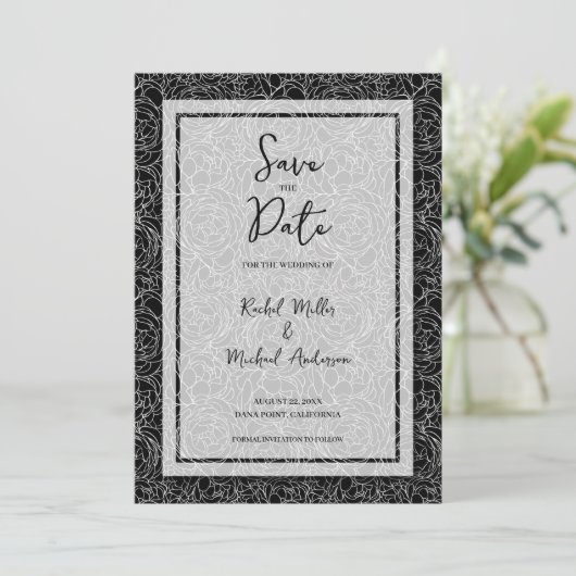 Floral Black Wedding QR Code Save The Date (Staand voorkant)