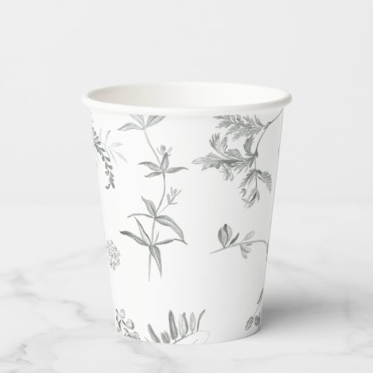 Floral Black & White Botanical Line Art Cup Papieren Bekers (Achterkant)
