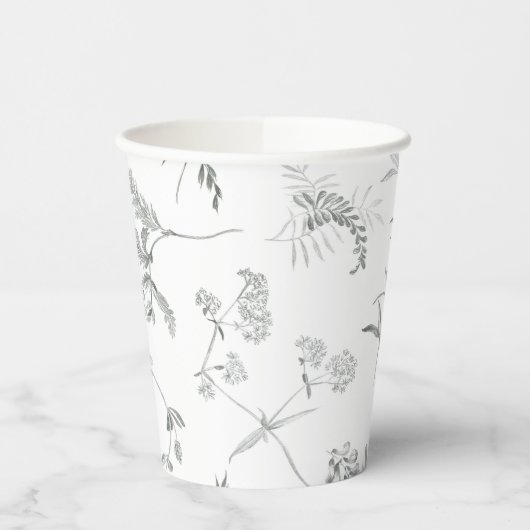 Floral Black & White Botanical Line Art Cup Papieren Bekers (Links)