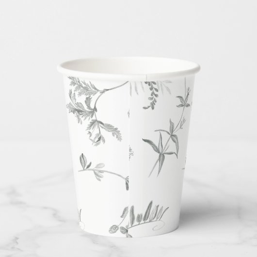 Floral Black & White Botanical Line Art Cup Papieren Bekers (Rechts)