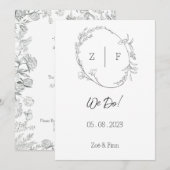 Floral Black & White Botanical Line Art Invitation Kaart (Voorkant / Achterkant)