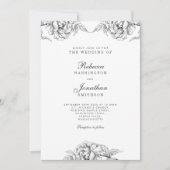  Floral Black White Botanical Wedding Kaart (Voorkant)