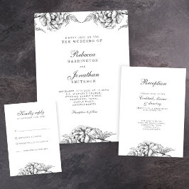  Floral Black White Botanical Wedding Kaart