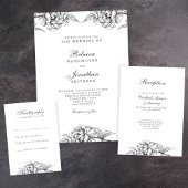  Floral Black White Botanical Wedding Kaart