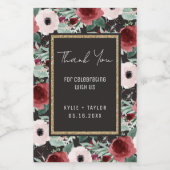 Floral Black White Gold Magenta Wedding Favor Mini Wijn Etiket (Enkel label)