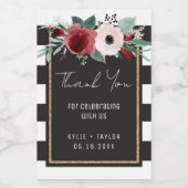 Floral Black White Gold Magenta Wedding Favor Mini Wijn Etiket (Enkel label)