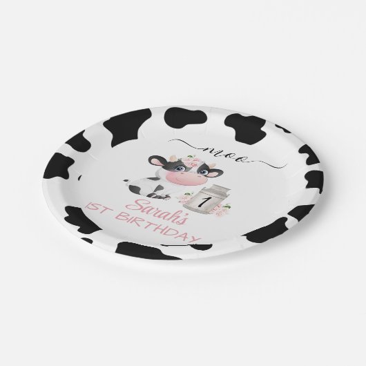 Floral Black White Koe Birthday Party Paper Bord (Gekanteld)