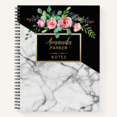 Floral Black White Marble Texture Designer Notes Notitieboek (Voorkant)