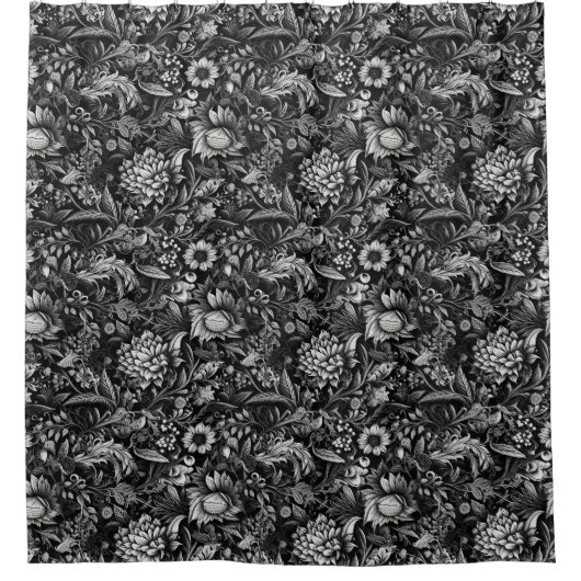 Floral Black White Modern  Botanical Douchegordijn (Voorkant)