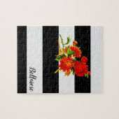 Floral Black White Stripe Jigzaag Puzzle Daisy Legpuzzel (Horizontaal)