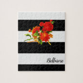 Floral Black White Stripe Jigzaag Puzzle Daisy Legpuzzel (Verticaal)