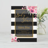  Floral Black White Stripe Kaart (Staand voorkant)