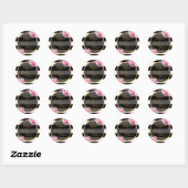  Floral Black White Stripe Ronde Sticker (Vel)