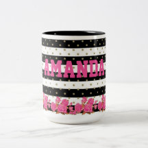 Floral Black & White Stripes met Gold Polka Dots