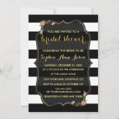 Floral Black White Stripes Vrijgezellenfeest Invit Kaart (Voorkant)