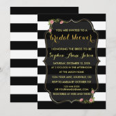 Floral Black White Stripes Vrijgezellenfeest Invit Kaart (Voorkant / Achterkant)