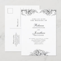  Floral Black White Wedding Invitation